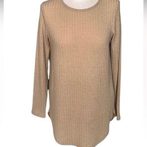 💫CALVIN KLEIN NWT GOLD TAN SHIMMER LIGHTWEIGHT CREW NECK RIBBED SWEATER SMALL